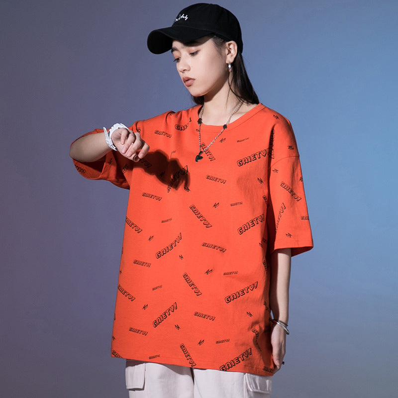 Student Couple Short-sleeved T-shirt Male ins Letter Printing Loose Cotton T-shirt