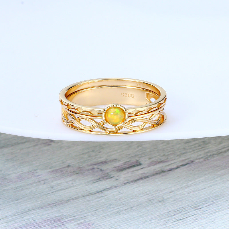 925er Silber Vintage Twist Ring mit natürlichem Opal – Handgefertigter Schmuck