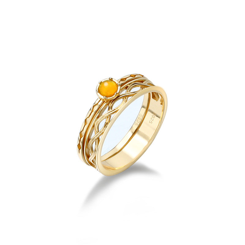 925er Silber Vintage Twist Ring mit natürlichem Opal – Handgefertigter Schmuck