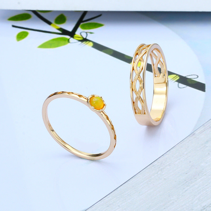 925er Silber Vintage Twist Ring mit natürlichem Opal – Handgefertigter Schmuck