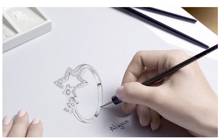 Simple Fashion Star Open Female Ring 925 Sterling Silver With Platinum Plated Diamonds