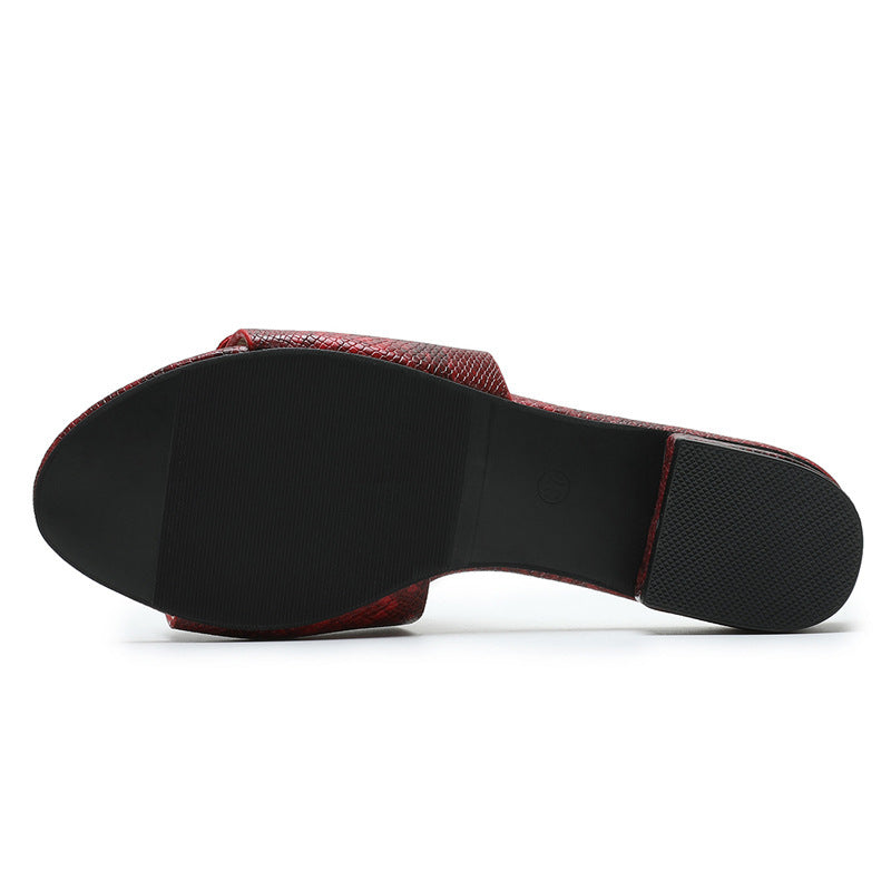 Foreign Trade Slippers Female Bohemian Casual Low-heeled Metal Square Buckle Sandals And Slippers