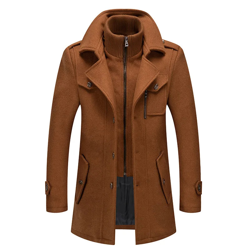 FrostGuard Herren-Wollmantel mit doppeltem Kragen – Kältebeständiger Windbreaker