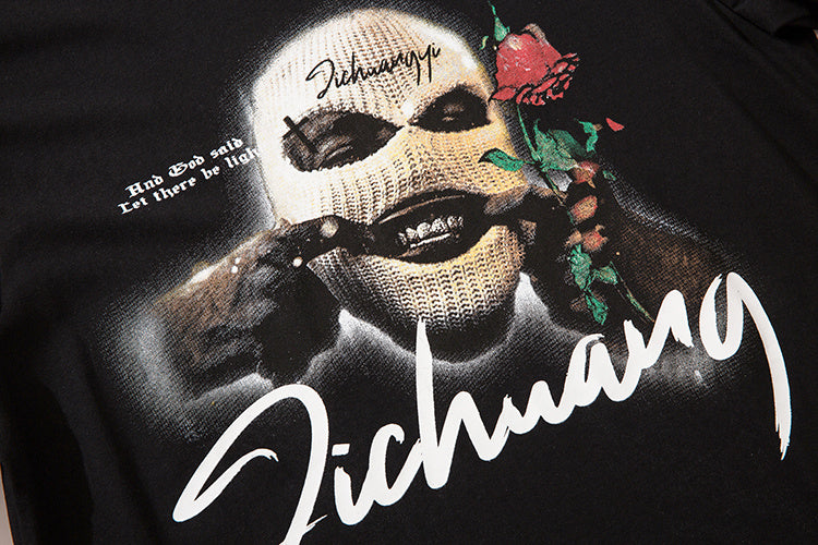Retro T-shirt Male Masked Robber Portrait Print