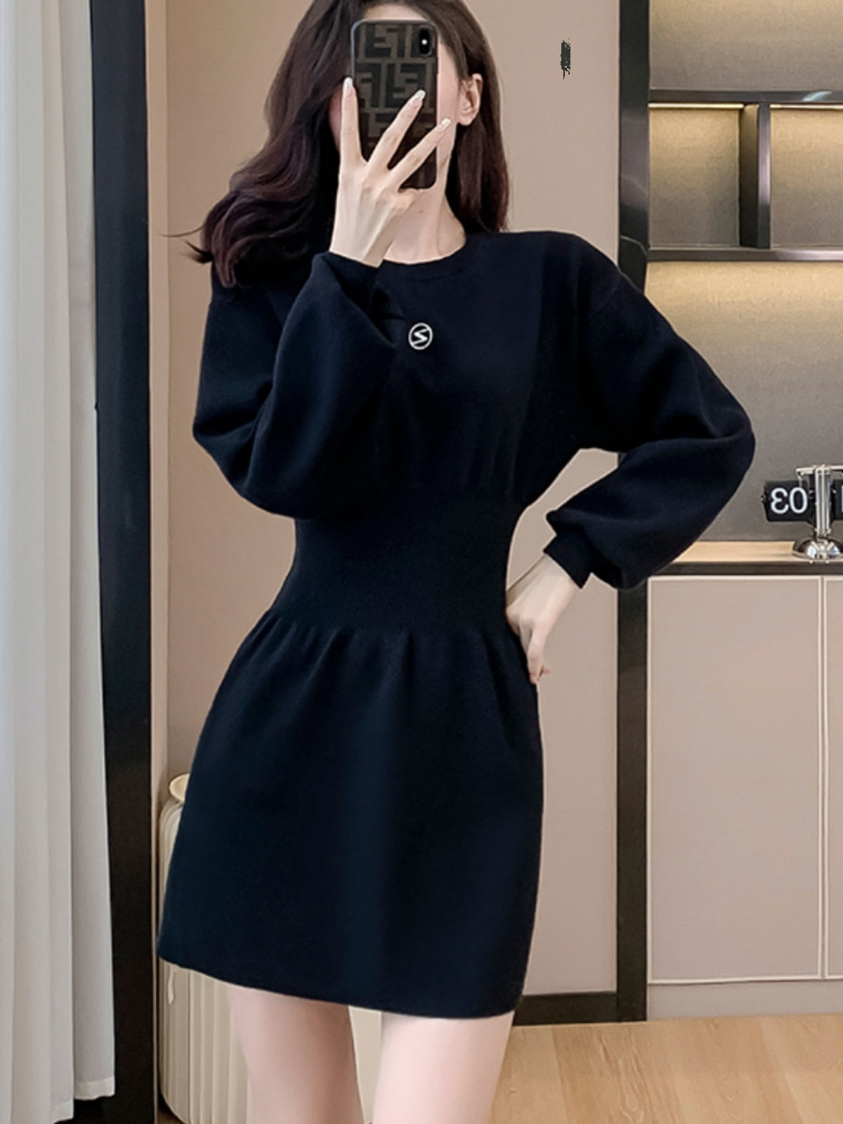 Lady With Black Knit Dress