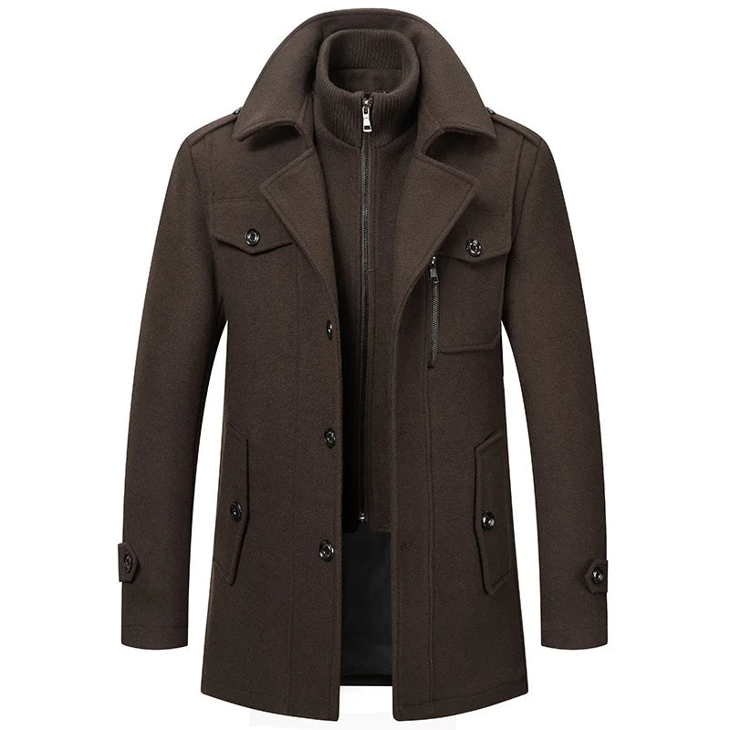 FrostGuard Herren-Wollmantel mit doppeltem Kragen – Kältebeständiger Windbreaker