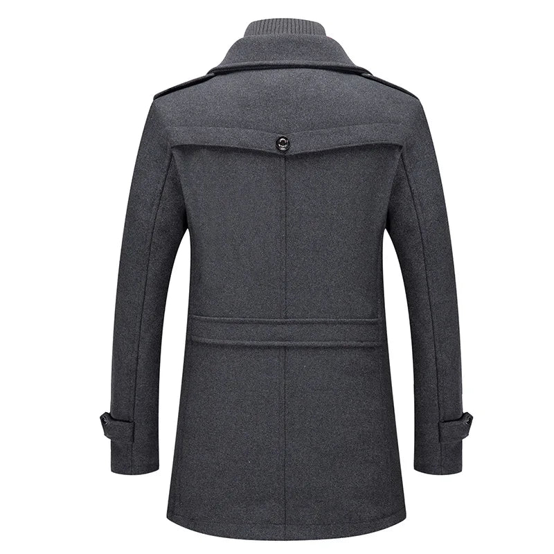 FrostGuard Herren-Wollmantel mit doppeltem Kragen – Kältebeständiger Windbreaker