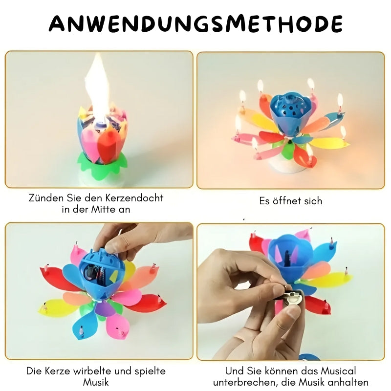 2+1 Gratis | Festliche rotierende Lotus-Musikkerze - Geburtstags- & Partydekoration