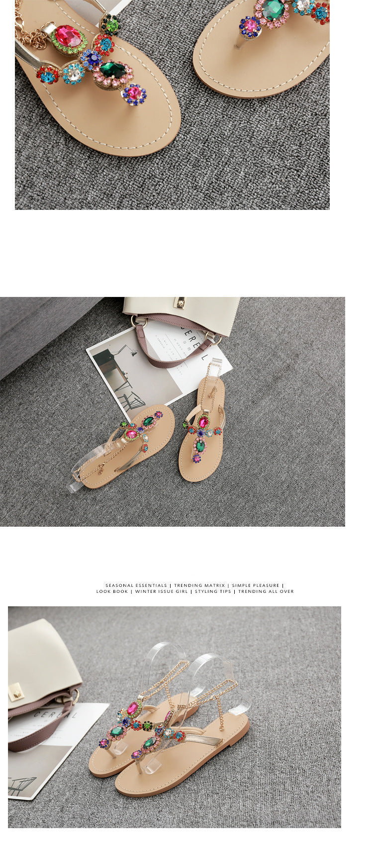 Slippers Flip Toe Rhinestone Flats