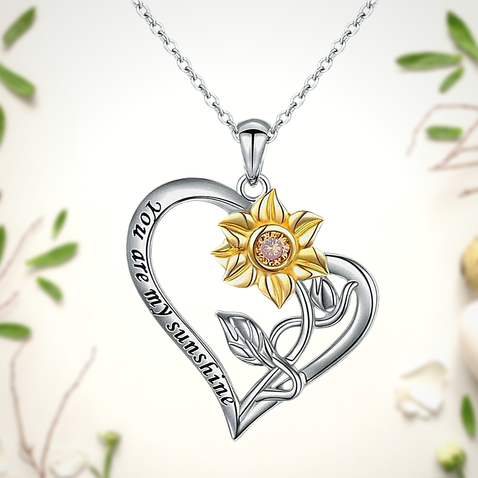 Strahlende Sonnenblumenherz Anhänger Halskette