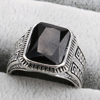Geometrischer Legierungsring mit Kunststeinen - Antik Silber, Agaat Rot, Grün und Schwarz - Größen 7 bis 10