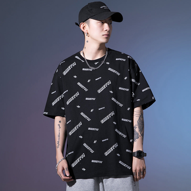 Student Couple Short-sleeved T-shirt Male ins Letter Printing Loose Cotton T-shirt