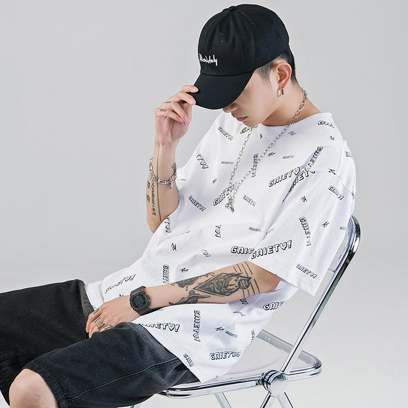Student Couple Short-sleeved T-shirt Male ins Letter Printing Loose Cotton T-shirt