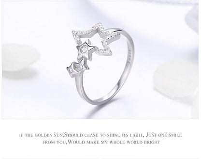 Simple Fashion Star Open Female Ring 925 Sterling Silver With Platinum Plated Diamonds