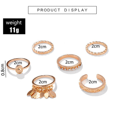 6-teiliger Ring Set mit geometrischen Blättern und Quasten – Stilvolles Schmuckdesign