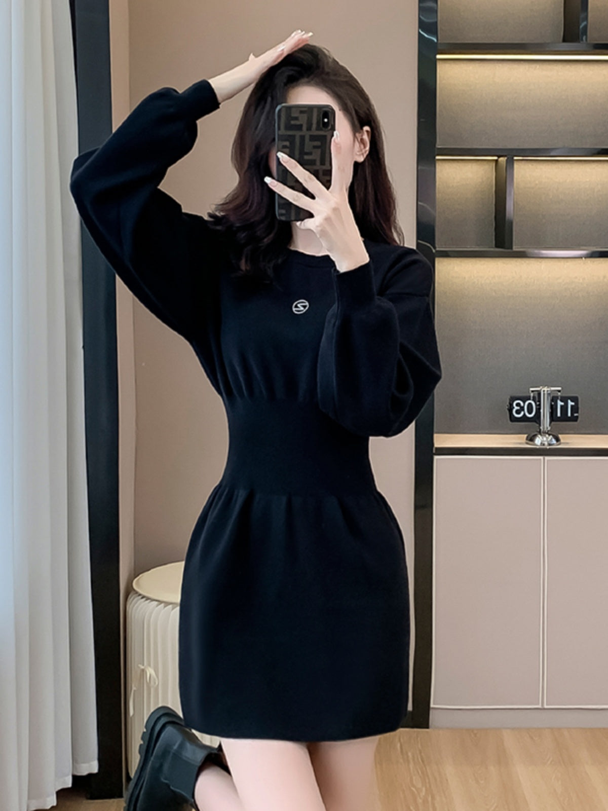 Lady With Black Knit Dress