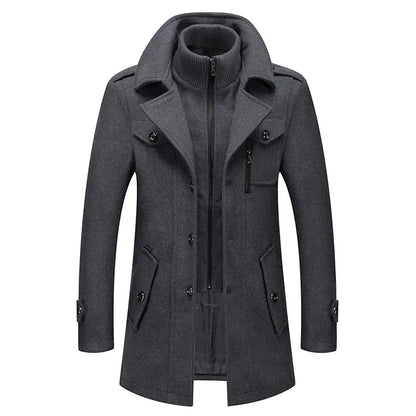 FrostGuard Herren-Wollmantel mit doppeltem Kragen – Kältebeständiger Windbreaker