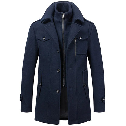 FrostGuard Herren-Wollmantel mit doppeltem Kragen – Kältebeständiger Windbreaker