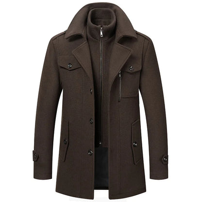 FrostGuard Herren-Wollmantel mit doppeltem Kragen – Kältebeständiger Windbreaker