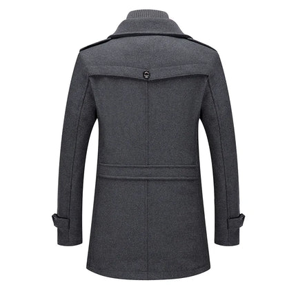 FrostGuard Herren-Wollmantel mit doppeltem Kragen – Kältebeständiger Windbreaker