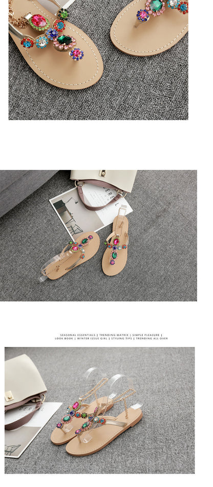 Slippers Flip Toe Rhinestone Flats