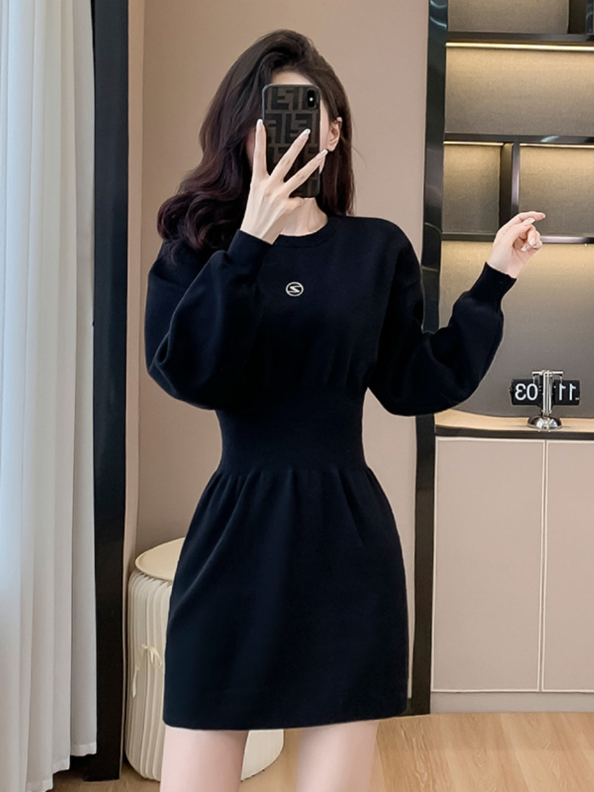 Lady With Black Knit Dress