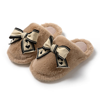 Bowknot Cotton Slippers Home Plush Slippers